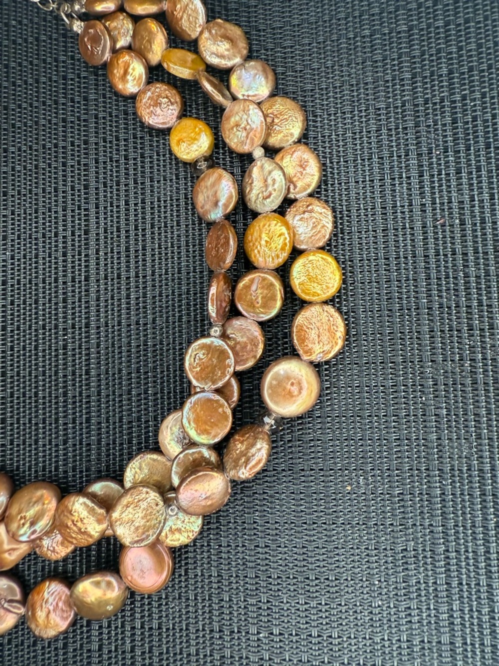 3-Strand Coin Pearl Necklace 925 Sterling Silver Clasp Gold Tone Freshwater Boho - Picture 3 of 16